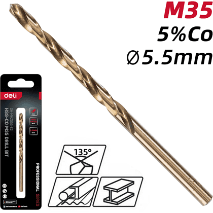 Сверло по металлу Deli RS EDH-MHZ055-E2, 5.5 мм, DIN 338, HSCo 5% - 2