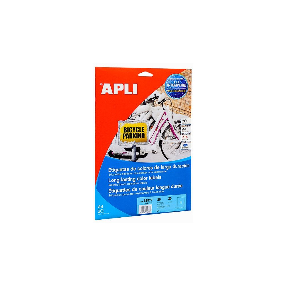 Погодоустойчивые желтые этикетки из полиэстера "Apli", 210x297 мм, 20 листов, 1 шт, желтый