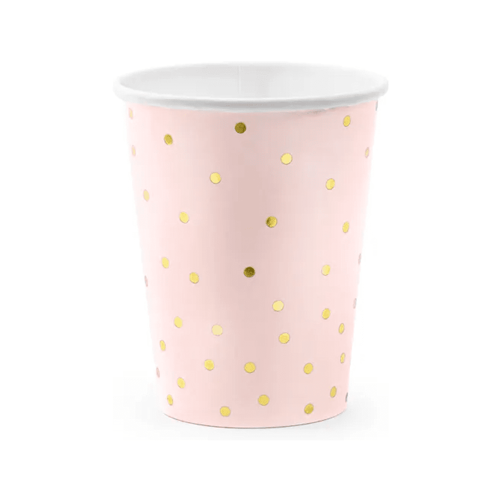 Стакан бумажный "Горошек", 6 шт, 260 мл, светло-розовый