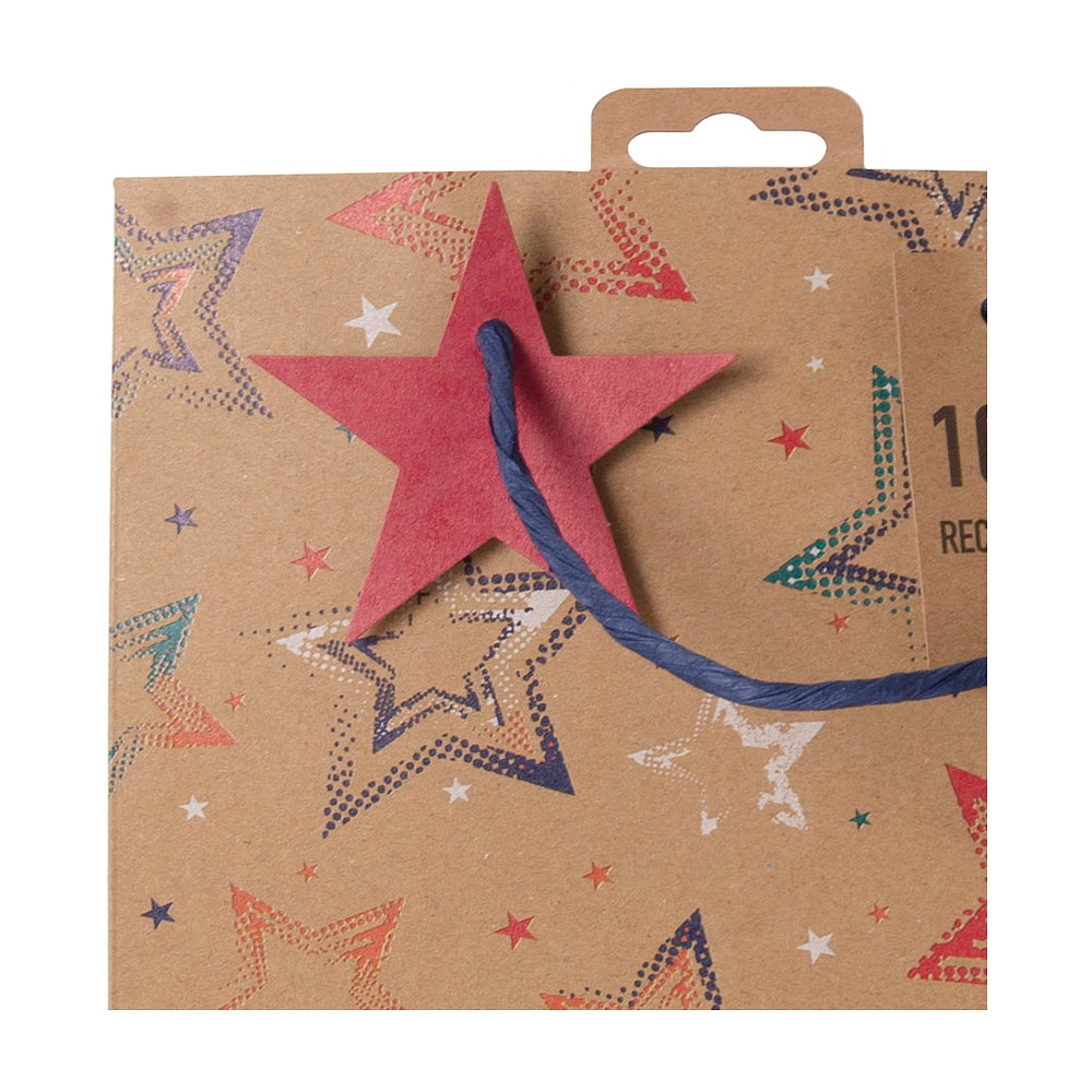 Пакет бумажный подарочный "Stars kraft", 21.5x10.2x25.3 см, разноцветный - 4