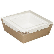 Контейнер бумажный для салата 1200мл, 145/167х145/167х63 мм с крышкой, 50 шт/упак, крафт, белое дно