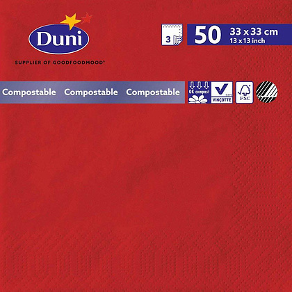 Салфетки бумажные "Duni", 50 шт, 33x33 см, красный