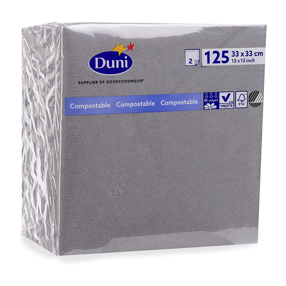 Салфетки бумажные "Duni", 125 шт, 33x33 см, серый - 2