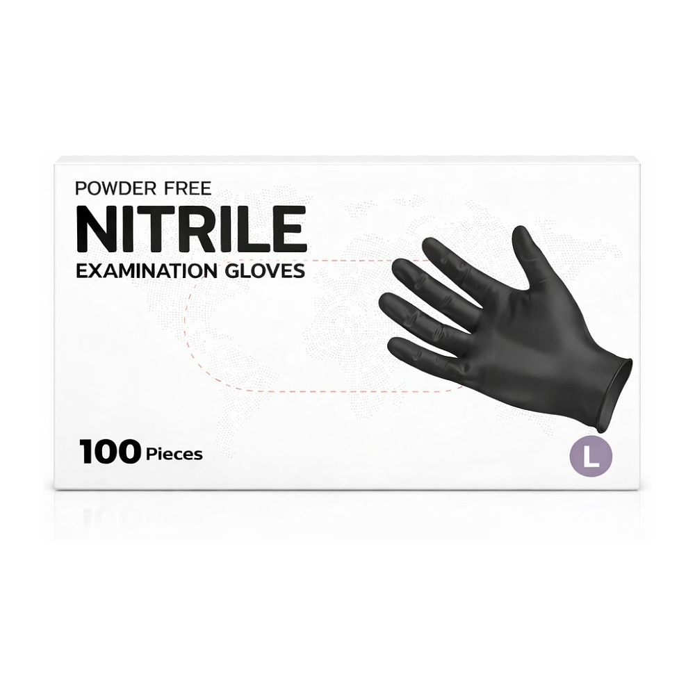 Перчатки нитриловые неопудренные одноразовые, р-р L, 100 шт/упак, черный