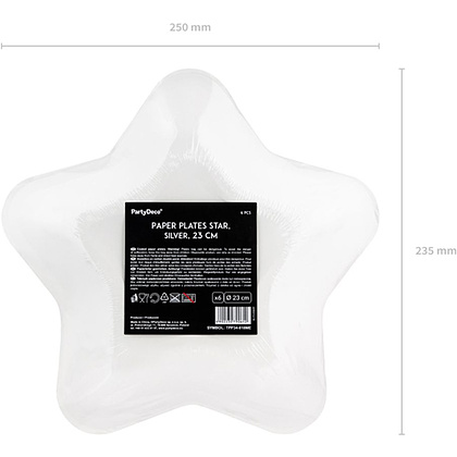 Тарелка бумажная "Star", 23 см, 6 шт, серебристый - 5