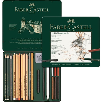 Спец.набор худ.предметов 33 предмета "Pitt Monochrome" Faber-Castell, мет.кор.
