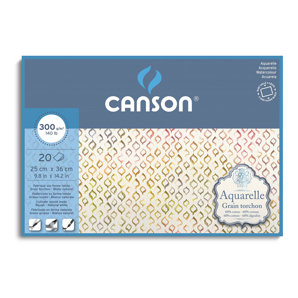 Блок-склейка бумаги для акварели "Aquarell Grain torchon", 25x36 см, 300 г/м2, 20 листов
