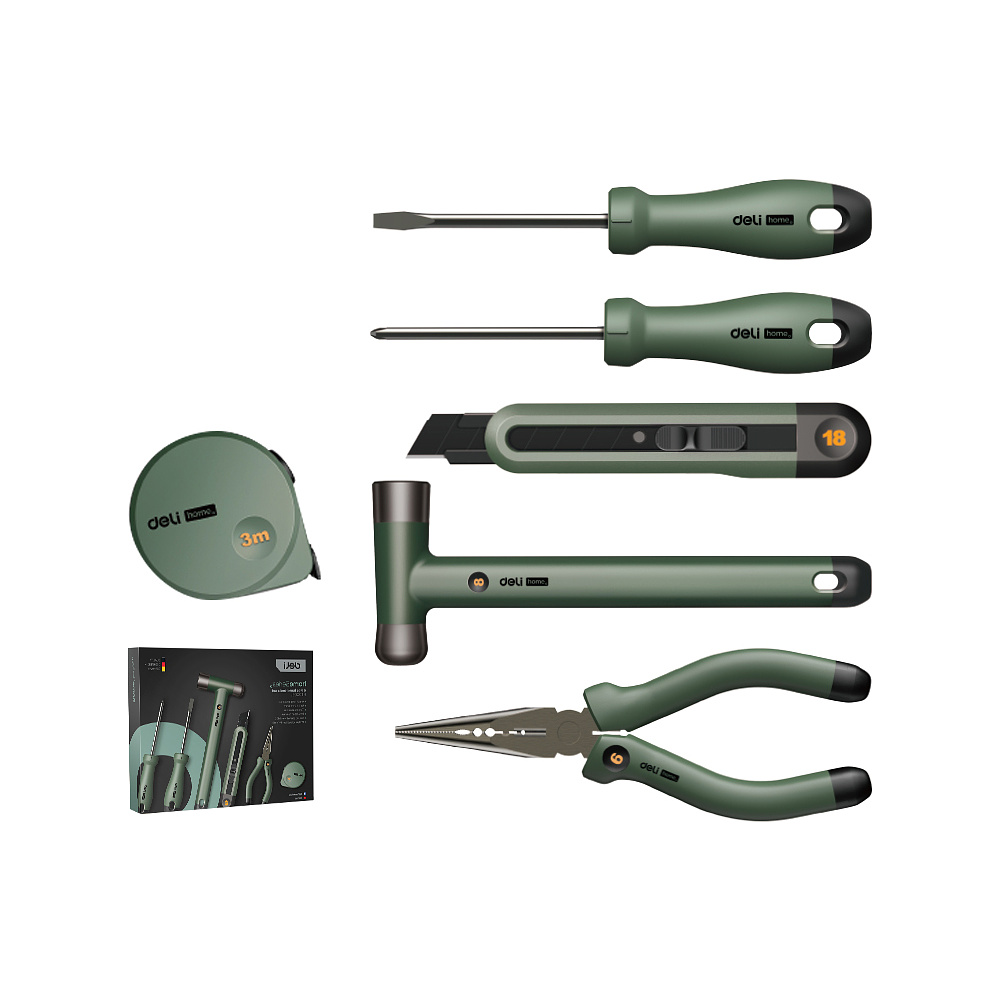 Набор инструментов 6 предметов Deli "Home", зеленый