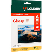 Фотобумага глянцевая для струйной фотопечати "Lomond", А5, 50 листов, 230 г/м2