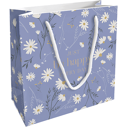 Пакет бумажный подарочный "Fleurs. Ромашки", 20х20х8 см, голубой
