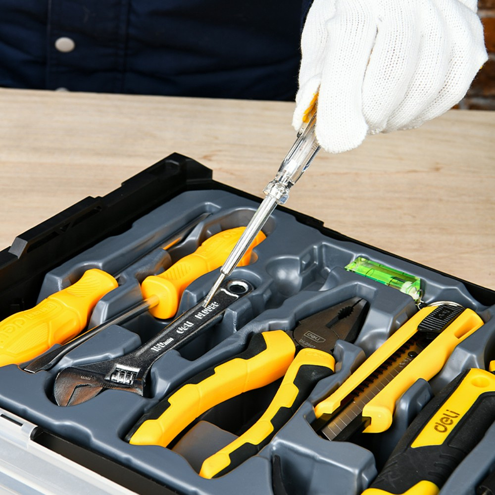 Набор ручного инструмента "Deli", 11 предметов, чемодан, черный, желтый - 5