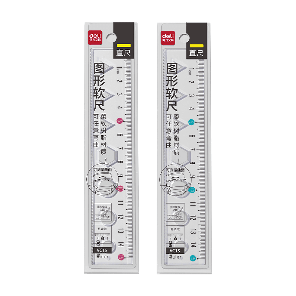 Линейка "Deli VC15", 15 см, прозрачный, ассорти