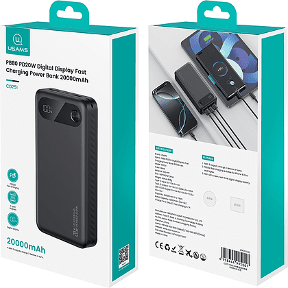 Внешний аккумулятор Usams CD251 PB80 20000mAh, черный (20KCD25101) - 6