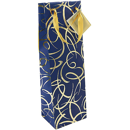 Пакет бумажный подарочный для вина "Blue night", 12.5x9.5x38 см, синий