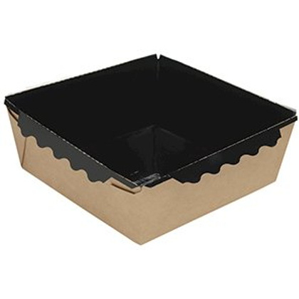 Контейнер бумажный для салата с крышкой, 1200 мл, 150 шт/упак, крафт, черное дно - 2