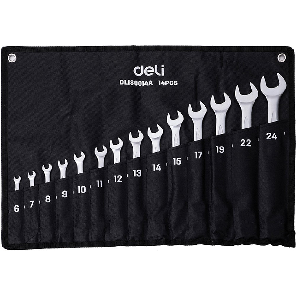 Ключ комбинированный "Deli" набор 14 шт., 6-24 мм, чехол, серебристый