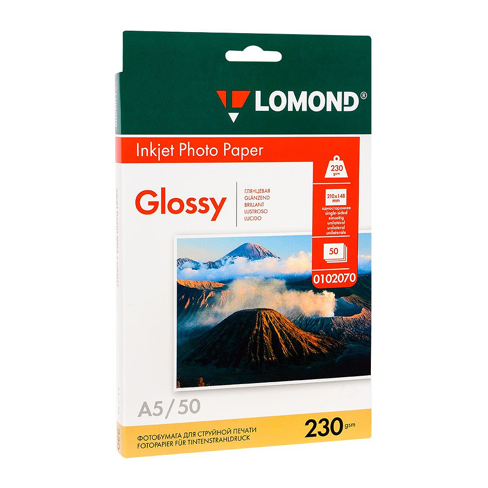 Фотобумага глянцевая для струйной фотопечати "Lomond", А5, 50 листов, 230 г/м2