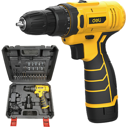 Аккумуляторная дрель-шуруповерт Deli YS EDL-DZ12-6A2 12 В, 30 Нм, 1 АКБ, 2 Ач, набор оснастки, кейс - 2