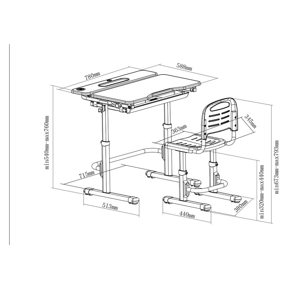 Комплект растущей мебели Fundesk "Cubby Botero": парта, стул, подставка для книг, LED-лампа, серый - 19