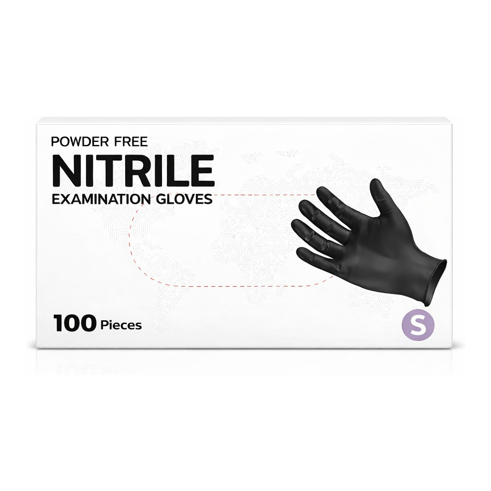 Перчатки нитриловые неопудренные одноразовые, р-р S, 100 шт/упак, черный