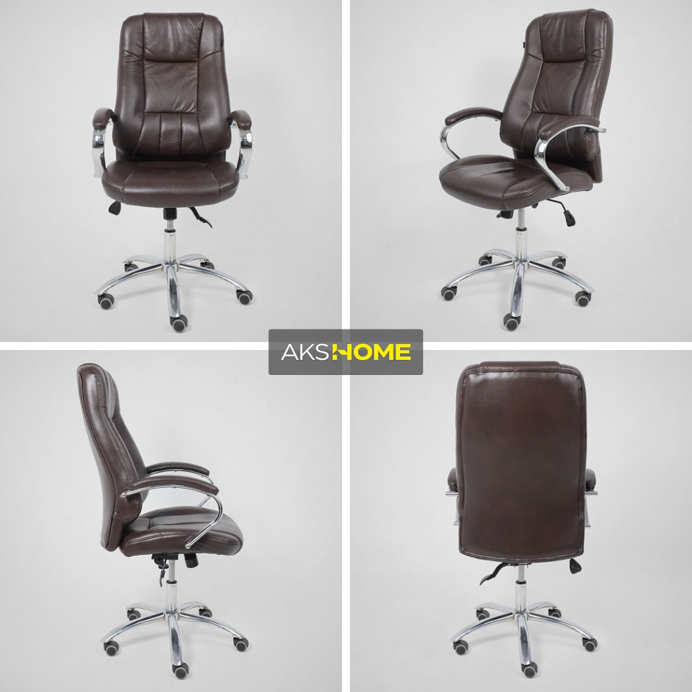Кресло для руководителя "KING A" поворотное, хром, натуральная кожа, темно-коричневый - 8