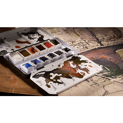 Набор красок акварельных пейзажных "Rembrandt", 12 цветов, кюветы - 4