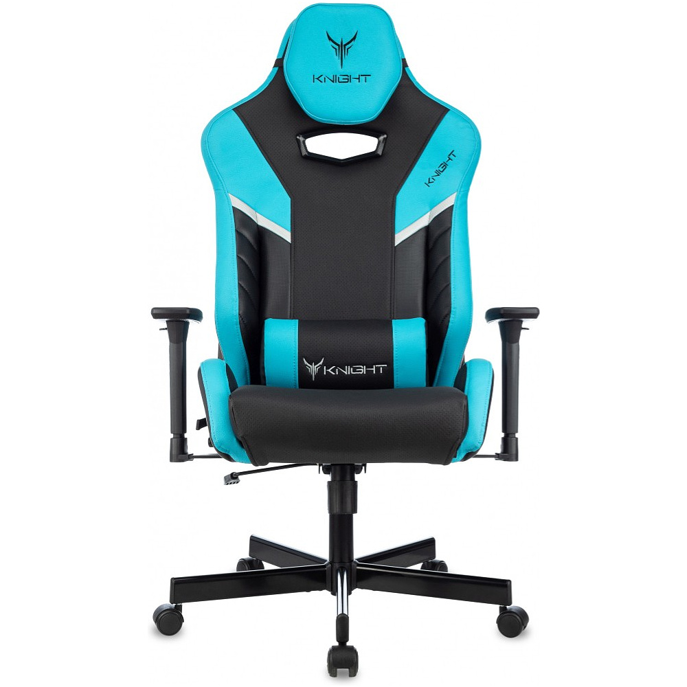 Кресло игровое Бюрократ Knight Thunder 5X экокожа, черный, голубой, металл - 2