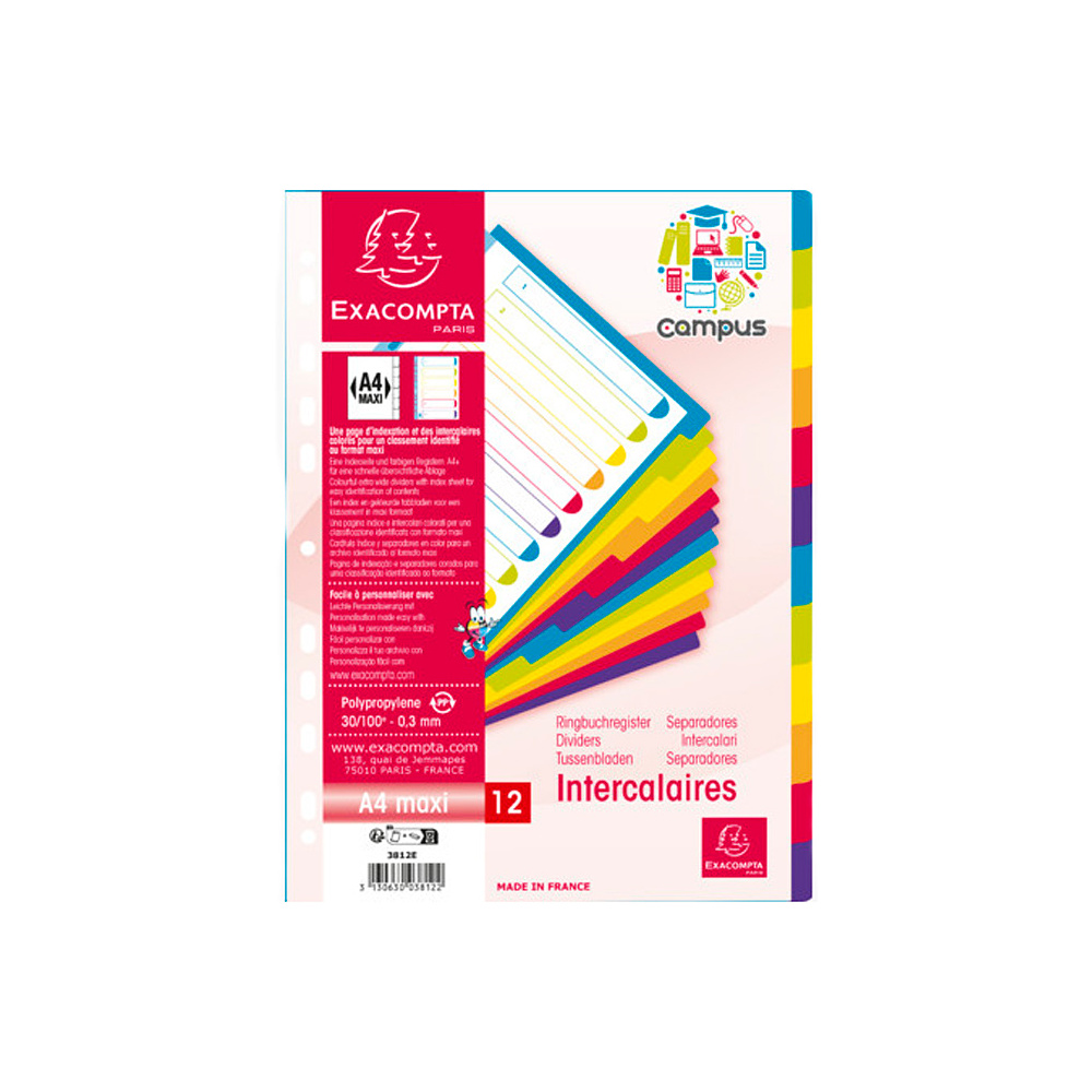Разделитель на 12 делений, A4, ассорти