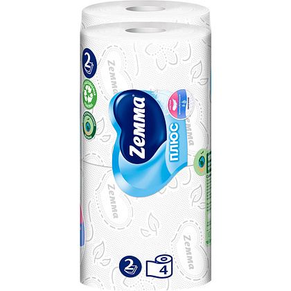 Бумага туалетная Zemma Плюс, 4 рулона, 2 слоя, белый - 4