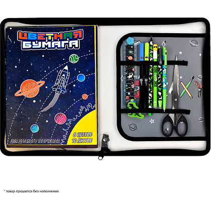 Папка для труда "Гэлэкси", А4, на молнии, серый, черный - 6