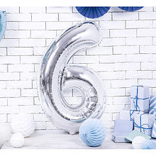 Шар фольгированный цифра "6", серебристый