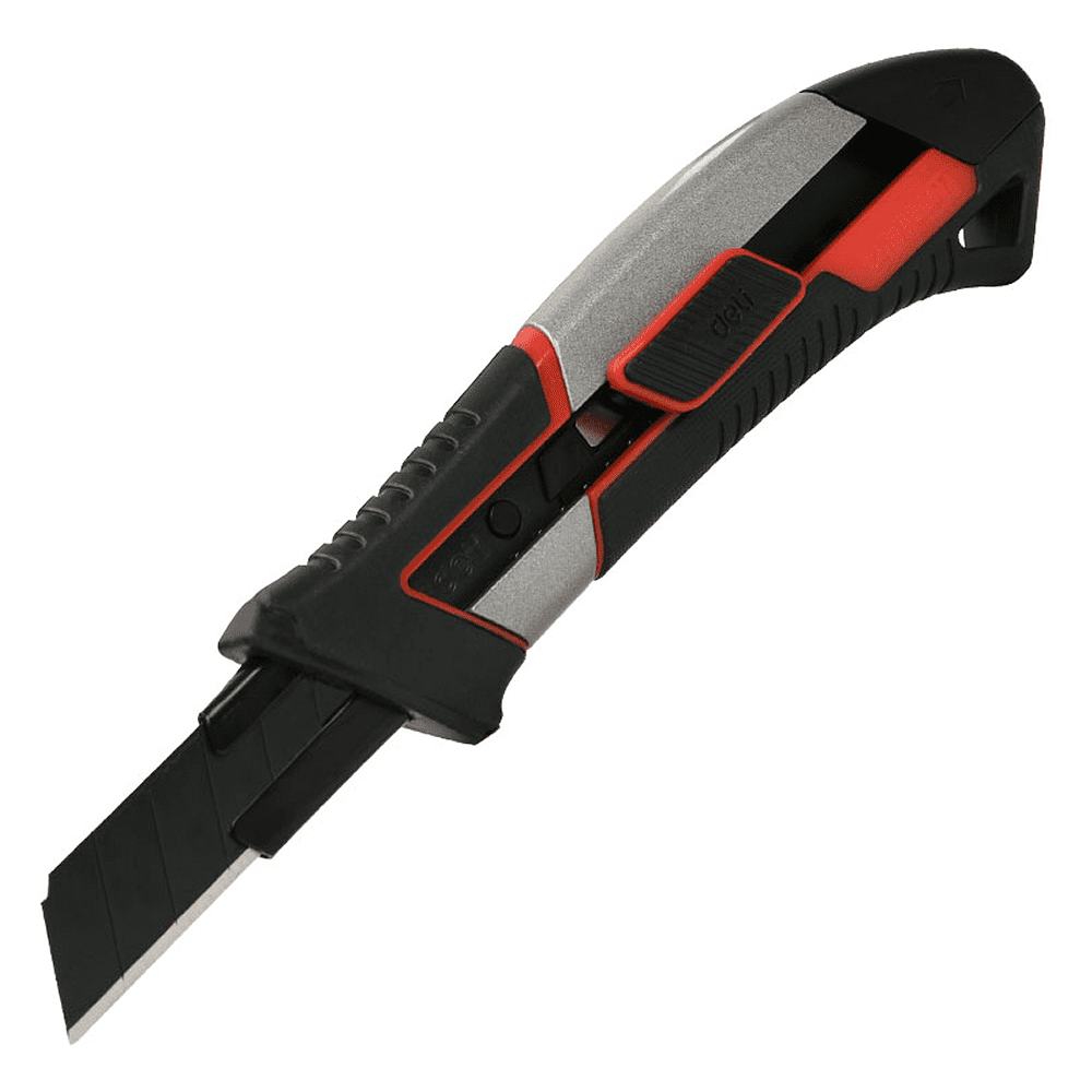 Нож строительный Deli YS DL4254, 18 мм, прорезиненная рукоятка, серебристый, черный