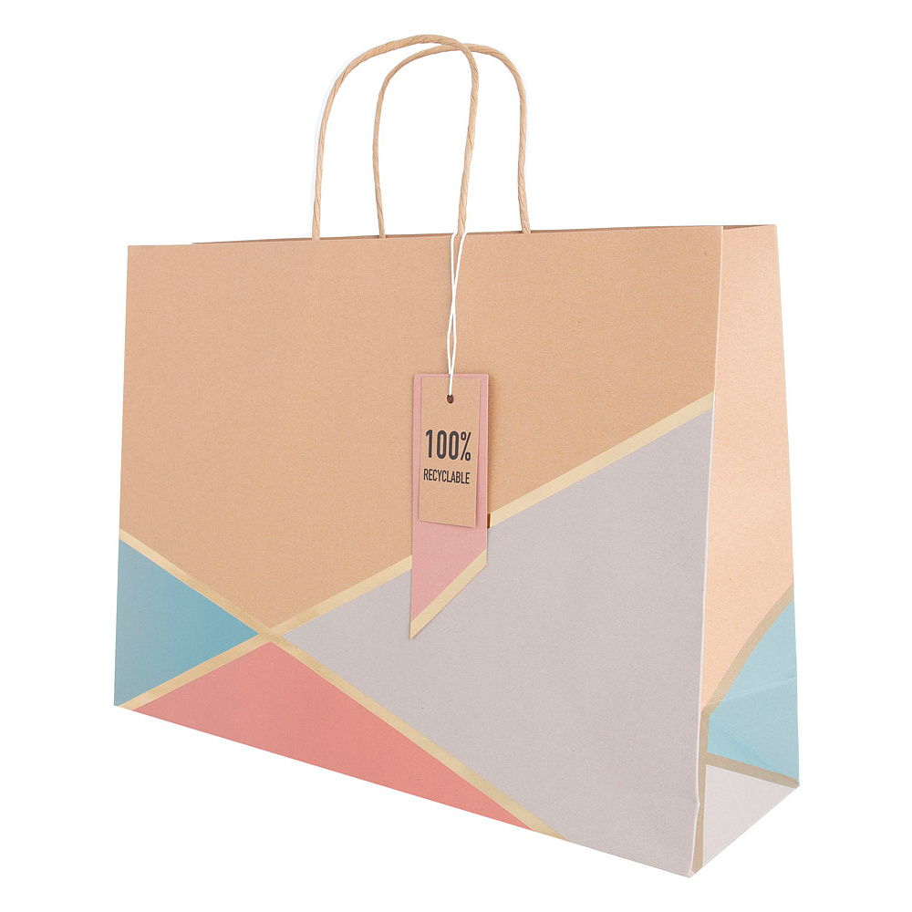 Пакет бумажный подарочный "Geo pastel kraft", 37.3x11.8x27.5 см, крафт - 3