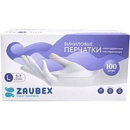 Перчатки виниловые Zaubex, одноразовые, р-р L, 100 шт/уп, прозрачный