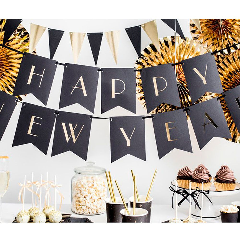 Гирлянда "С новым годом" баннер, черный - 4