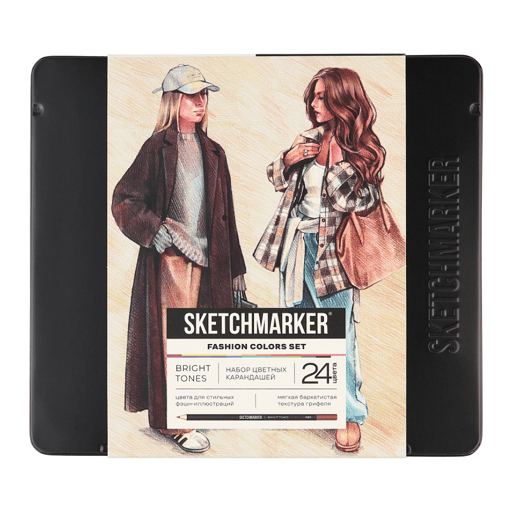 Набор карандашей цветных "Sketchmarker Мода", 24 цвета, в металлической коробке