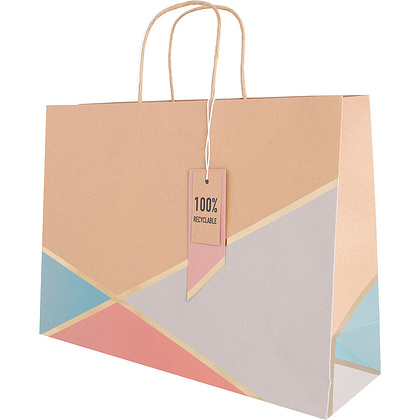 Пакет бумажный подарочный "Geo pastel kraft", 37.3x11.8x27.5 см, крафт - 3