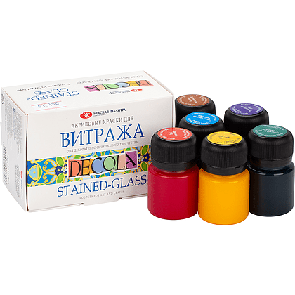 Краска акриловая для витража "Декола", набор 6 цветов, 20 мл, банки - 2