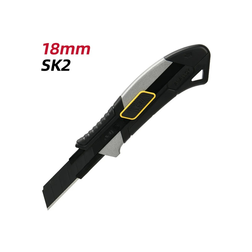 Нож строительный Deli YS EDL4256, 18 мм, корпус из алюминиевого сплава, прорезиненная рукоятка, автоблокировка - 2