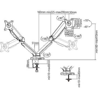 Крепление для 2-ух мониторов Power Black DBL, черный - 11