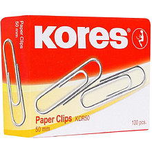 Скрепки "Kores", 50 мм, 100 шт, серебристый