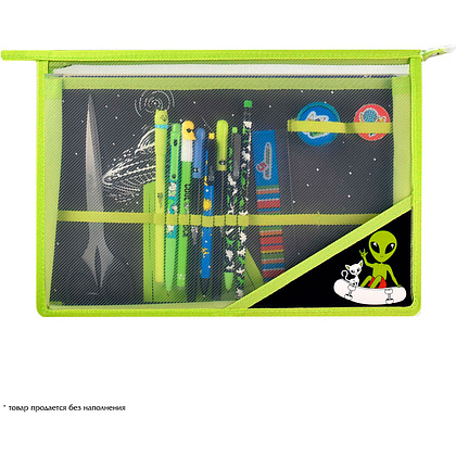 Папка для труда "НЛО", А4, на молнии, зеленый, черный - 5