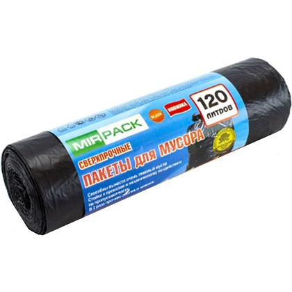 Мешки для мусора "Mirpack Extra", 14мкм, 120 л, 10шт/рулон