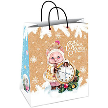 Пакет бумажный подарочный "Свинка с часами"