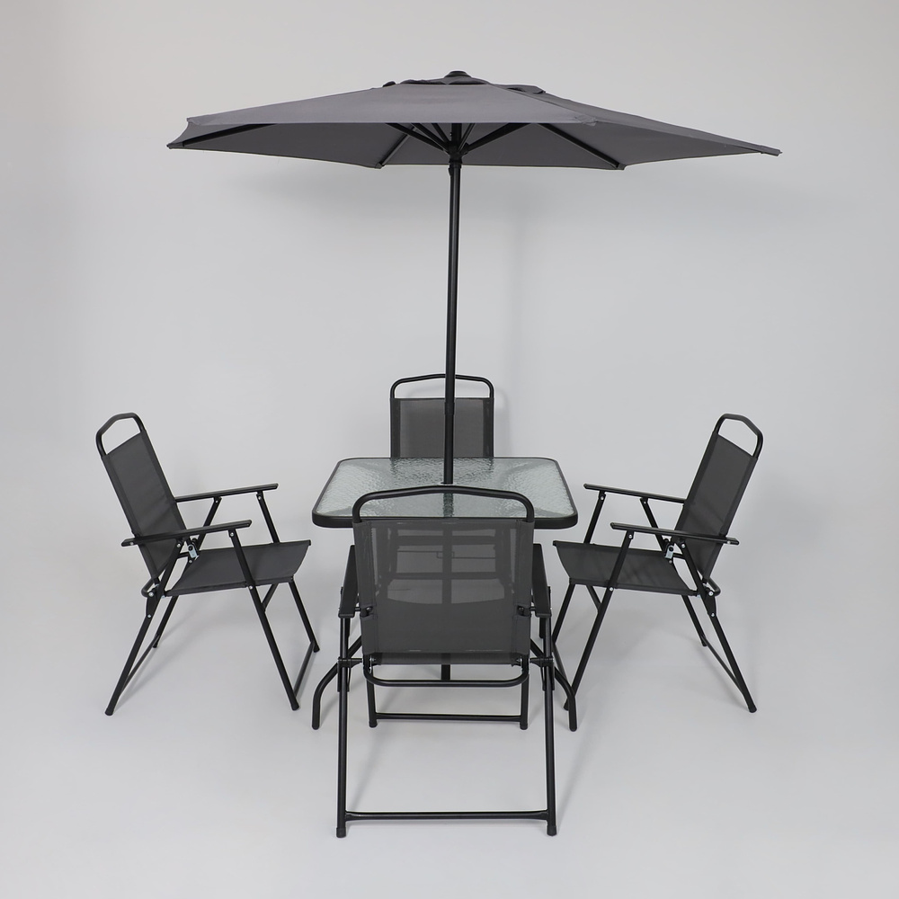 Комплект мебели садовой AksHome PICNIC (стол 1шт, 4 кресла, зонт 1шт), серый, черный - 14