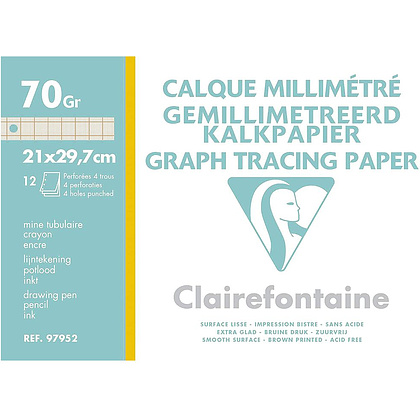 Калька миллиметровая "CF", А4, 70-75 г/м2, 12 листов