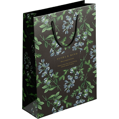 Пакет бумажный подарочный "Flora", 32х49х12 см, черный