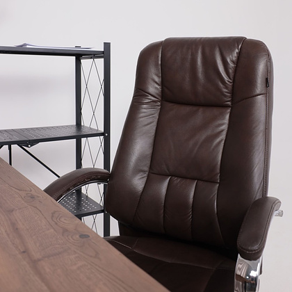 Кресло для руководителя "KING A" поворотное, хром, натуральная кожа, темно-коричневый - 16