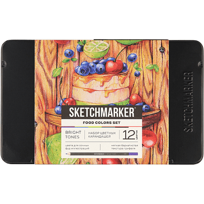 Карандаши цветные "Sketchmarker Еда", 12 цветов, жестяной пенал