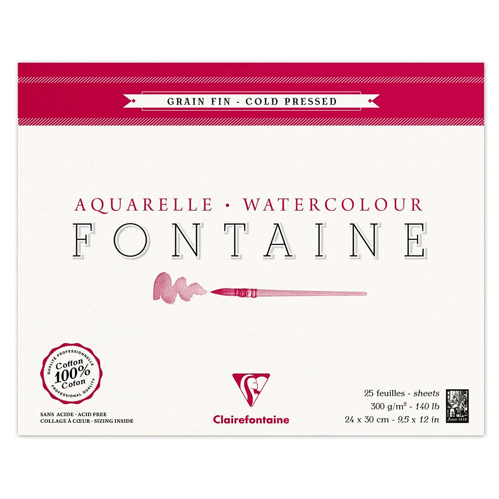 Блок-склейка бумаги для акварели "FONTAINE", 24x30 см, 300 г/м2, 25 листов